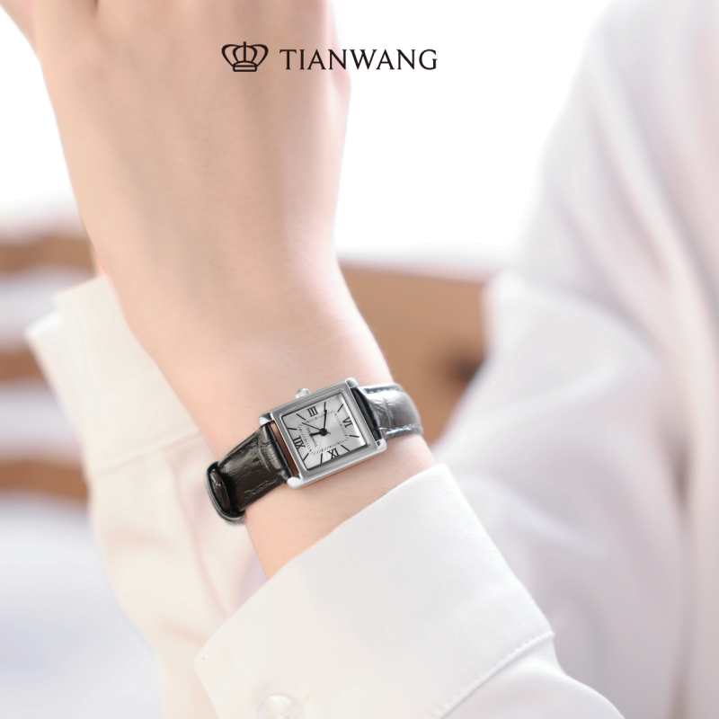 天王表星辰系列复古摩登小方表31315牛皮表带秋冬美拉德石英手表