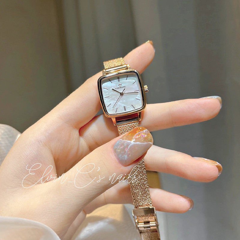 天王珍珠母贝小方表31235小表盘 天王国产腕表