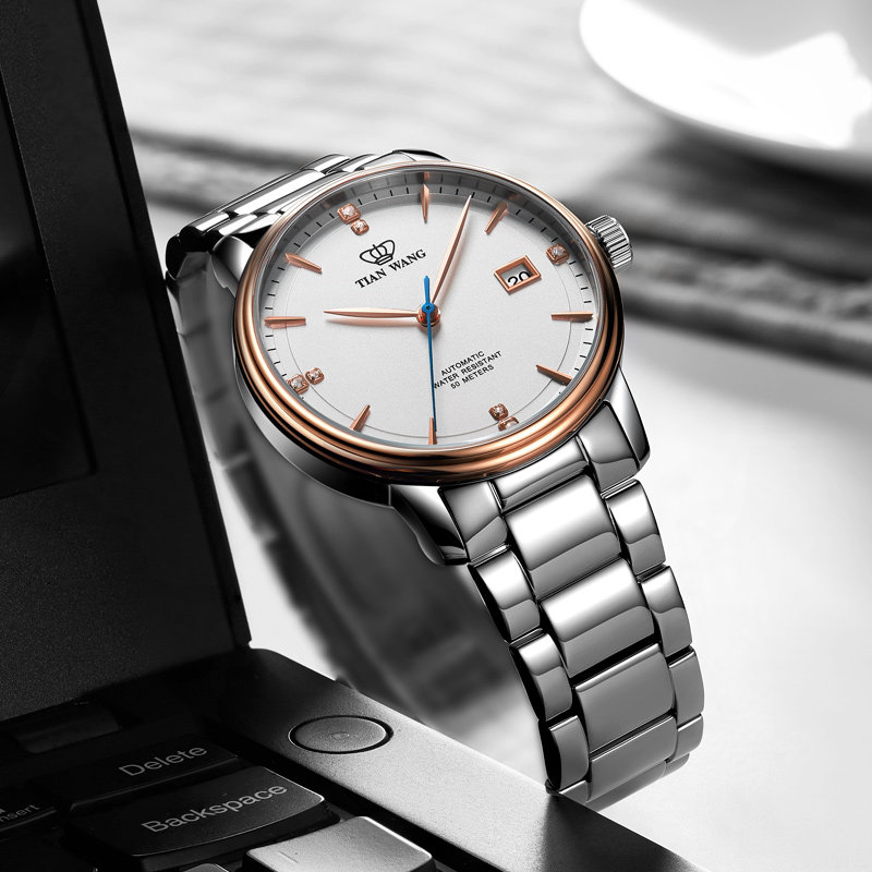 天王昆仑系列蓝针商务防水机械表 天王国产腕表