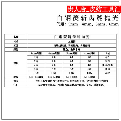 手工皮具DIY打孔工具白钢菱斩齿缝抛光皮革皮艺工具菱斩单只包邮 - 图2