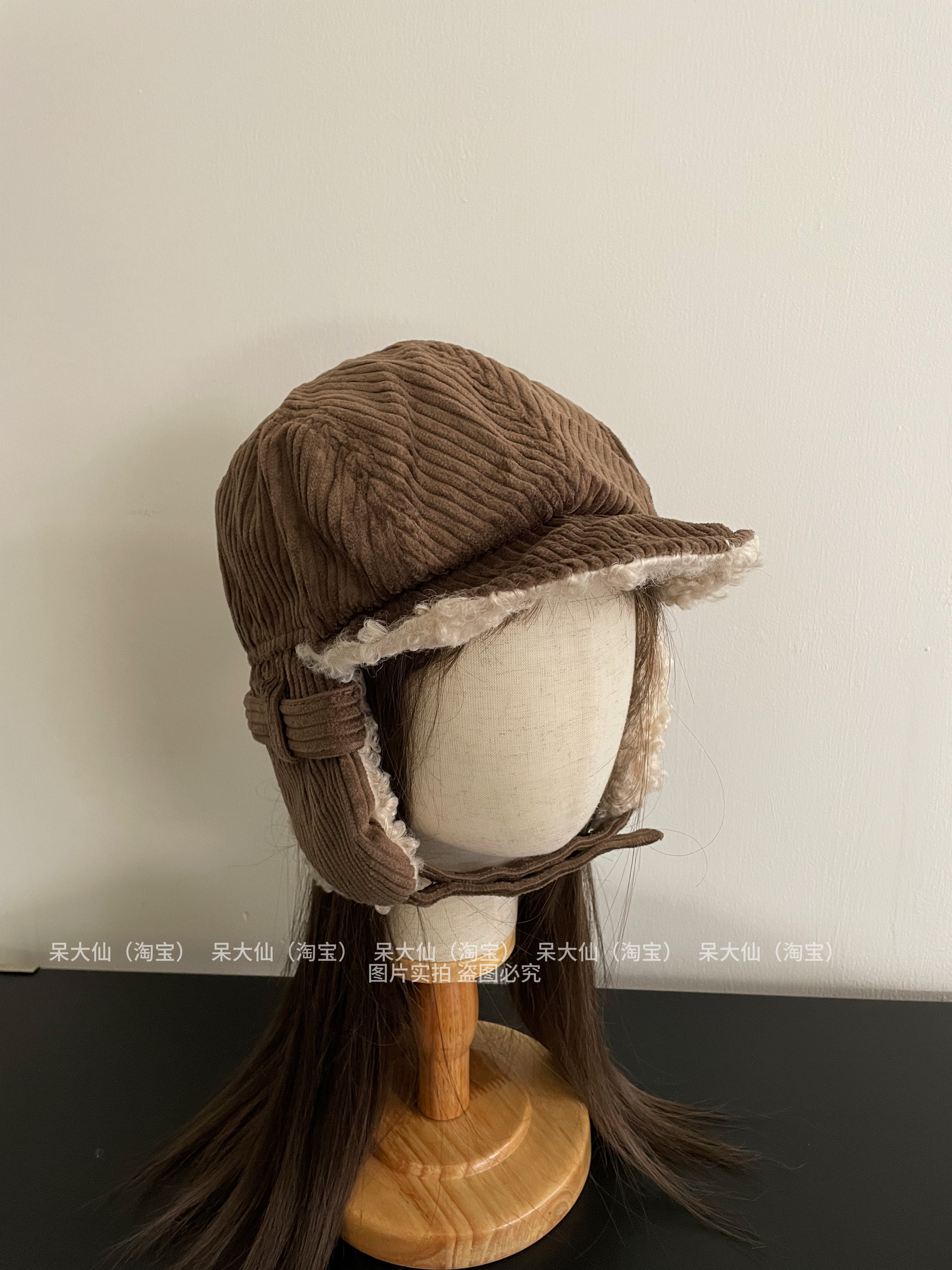 美式复古～灯芯绒雷锋帽子男女秋冬保暖护耳飞行帽日系加绒鸭舌帽,淘宝优惠券,粉丝福利购,淘宝优惠卷