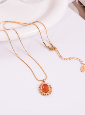 钛钢项链 新年宫廷风红色项链女小众设计轻奢高级感锁骨链配饰品