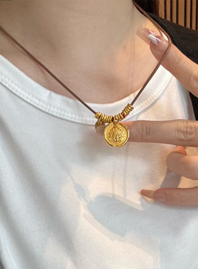 铜合金项链 新中式盘缠项链女可调节长短挂链手工编织绳配饰轻奢