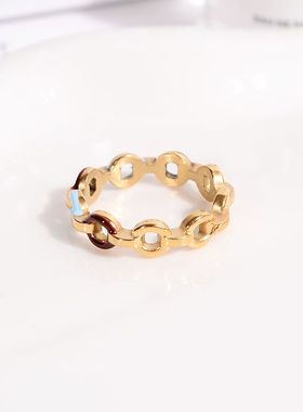 钛钢戒指  精致气质滴釉圆环戒指女轻奢小众设计高级感指环不褪色