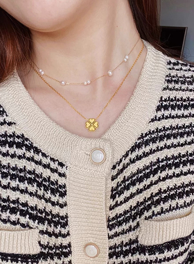 钛钢项链 幸运四叶草项链女百搭小众设计心形轻奢锁骨链不褪色