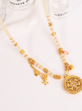 铜合金项链 马上有钱财神项链女新中式高品质轻奢盘缠衣服配饰品