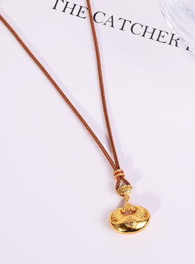 铜合金项链 莲花小胖福锁包项链女新中式编织绳高级感长款配饰品