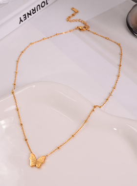 钛钢项链 蝴蝶项链女镀18K金新品气质锁骨链梦幻高级感不掉色饰品