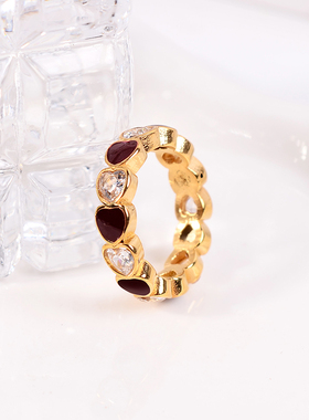 钛钢戒指 安可拉红爱心戒指女高级感轻奢个性小众设计闭口指环