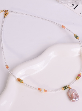 钛钢项链 小众气质复古夏季项链女清冷感锁骨链串珠颈链配饰品