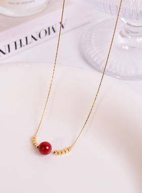 钛钢项链 安可拉红小方糖项链女小众设计感轻奢百搭锁骨链不褪色