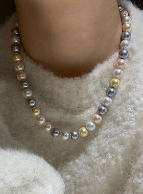 钛钢项链 施家糖果混彩色珠项链女轻奢小众高级感秋冬毛衣链配饰