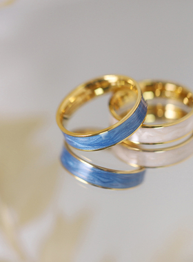 钛钢戒指 韩国气质滴釉工艺彩色戒指女简约素圈指环轻奢食指戒子
