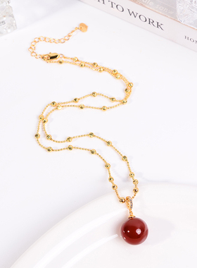铜合金项链 新年蹦迪珠红色圆球项链女百搭高级感锁骨链轻奢饰品