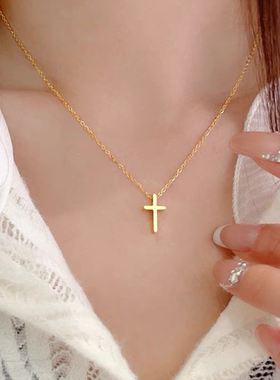 钛钢项链 迷你小十字架项链女轻奢设计感百搭锁骨链不褪色饰品