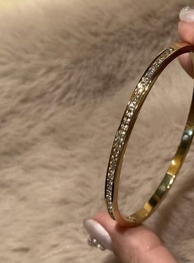 钛钢手镯 日韩冷淡风时尚半圈满钻手镯女简约气质镯子不褪色手饰