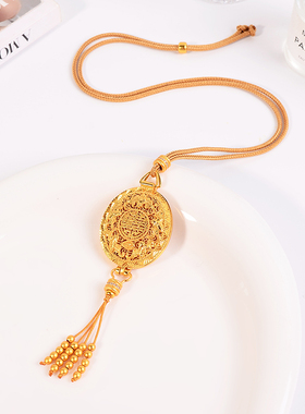 铜合金项链 新中式闪闪花丝凤凰香囊项链女编绳长款毛衣链配饰