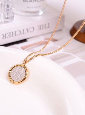 钛钢项链 福牌项链女轻奢小众设计锁骨链简约秋冬毛衣链高级饰品