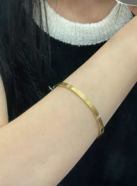 钛钢手镯 520数字时钟爱心手镯女极简ins镀18K金素圈手环窄版镯子