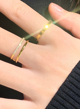 钛钢戒指 经典百搭双层戒指女轻奢小众设计精致食指戒气质手饰品