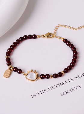 钛钢手链 龙年本命年新年红色串珠手链女小众轻奢气质手串镀18K金