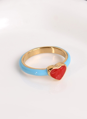 钛钢戒指 红色爱心戒指女珐琅滴釉高级感轻奢百搭时尚指环不褪色