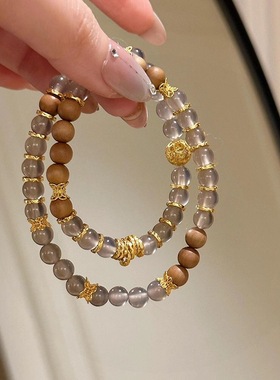 铜合金手链  “玉生烟”水墨画清冷灰盘缠隔片手链女新中式轻奢手