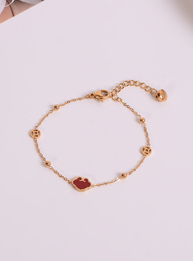 钛钢项链 小如意~安可拉红国潮风精致项链女红色百搭轻奢锁骨链