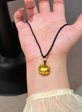 铜合金项链 新中式实心小胖福项链女黑色编绳经典百搭配饰不掉色