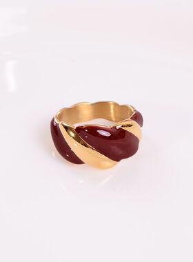 钛钢戒指 安可拉红滴釉戒指女小众设计复古轻奢气质高级感食指环