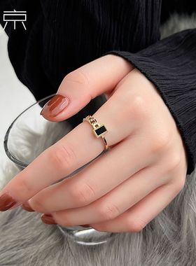 钛钢戒指 ins小众设计感金色链条戒指女时尚个性不对称食指环手饰