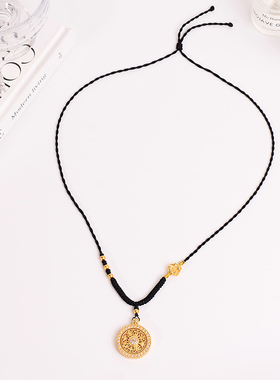 铜合金项链 新中式编织黑绳可转动八宝罗盘项链女百搭毛衣链饰品