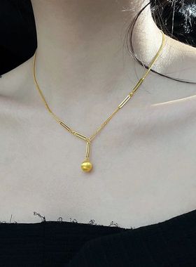 钛钢项链 磨砂拉丝球项链女有求必应轻奢小众高级感锁骨链不掉色