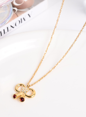 钛钢项链 爆闪金色蝴蝶结项链女设计感小众ins风气质高级锁骨链