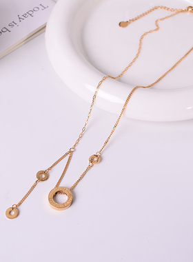 钛钢项链 百搭小众设计轻奢圆环项链女流苏锁骨链气质毛衣链