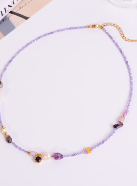钛钢项链 新中式紫色项链女高级感串珠颈链夏季锁骨链不褪色饰品