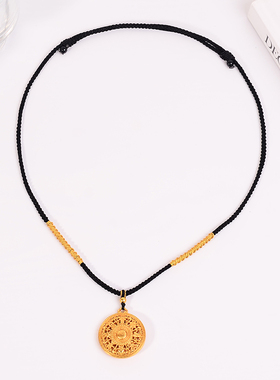 铜合金项链 新中式黑绳八宝罗盘项链女手工编织毛衣链百搭配饰品