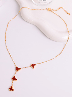 钛钢项链 红色蝴蝶项链女2025新款轻奢小众高级锁骨链不褪色饰品