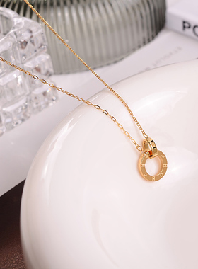 钛钢项链 环环相扣项链女简约气质轻奢设计感双环锁骨链百搭配饰