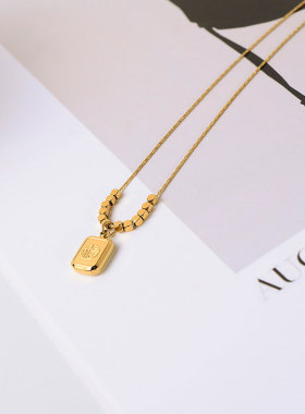 钛钢小方糖福牌项链女轻奢小众