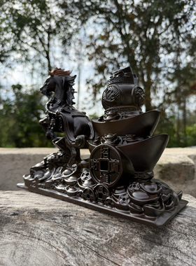 马到成功摆件招财进宝黑檀木雕刻工艺制作送礼佳品装饰品聚财公司