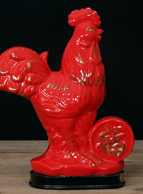 适用红色陶瓷大公鸡摆件瓷器12十二生肖鸡摆设品客厅工艺品家居装