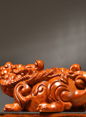 适用花梨木雕刻貔貅摆件实木大号家居客厅桌面装饰店铺开业送礼工