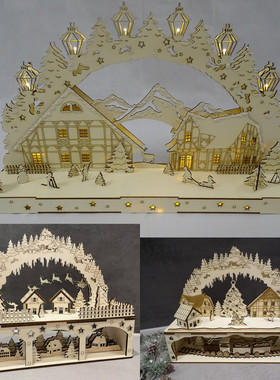 木制烛光拱门场景村led灯圣诞圣诞商场橱窗摆件木质工艺品