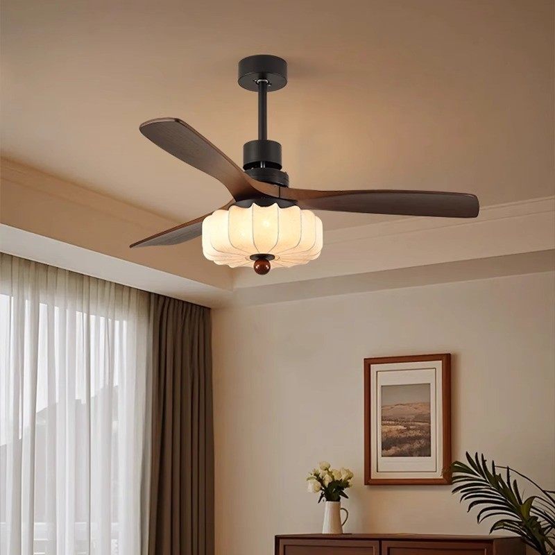 宋代美学风扇灯2025新款中古胡桃木客厅餐厅卧室灯护眼布艺吊扇灯,淘宝优惠券,粉丝福利购,淘宝优惠卷