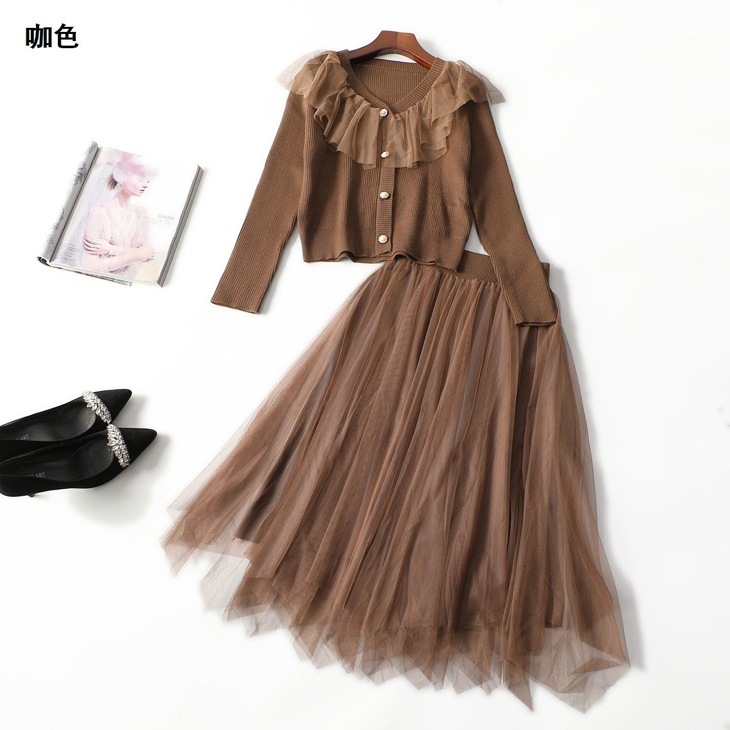 248160 秋针织衫半身裙套装 女中长款九分袖套头,淘宝优惠券,粉丝福利购,淘宝优惠卷