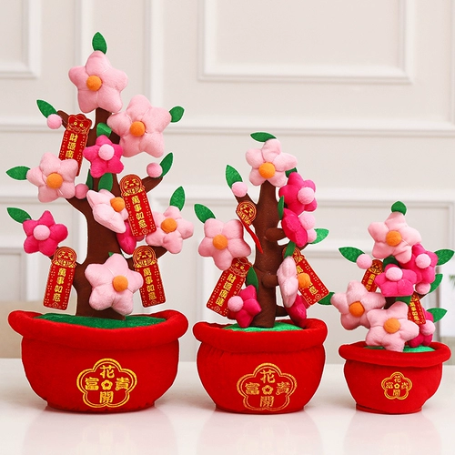 Новогодний весенний фестиваль декоративный орнамент настольный столик, бонсай, богатое дерево, яблони персикового дерева, схема новогодней сцены