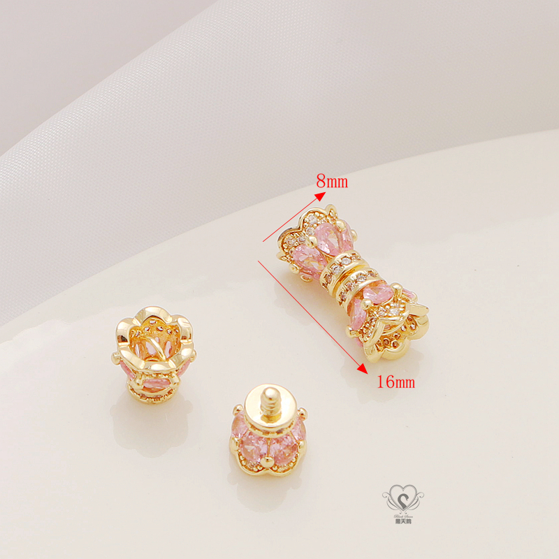 14K铜保色镶锆石螺丝腰鼓桶珠隔珠四叶圆扣头diy手链项链饰品配珠 - 图0