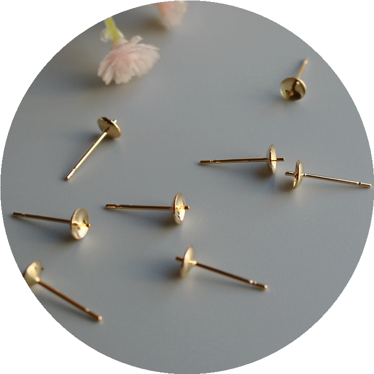 14K包金保色配件半孔粘贴耳钉珍珠耳针 耳托DIY材料配件 50根一份 - 图3