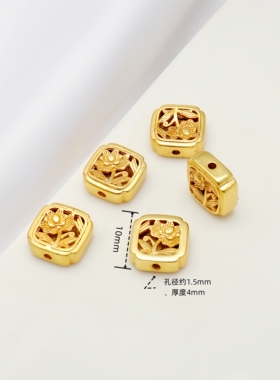 古法金保色镂空葫芦福禄菊花四叶草diy隔珠饰品手链项链散珠配件